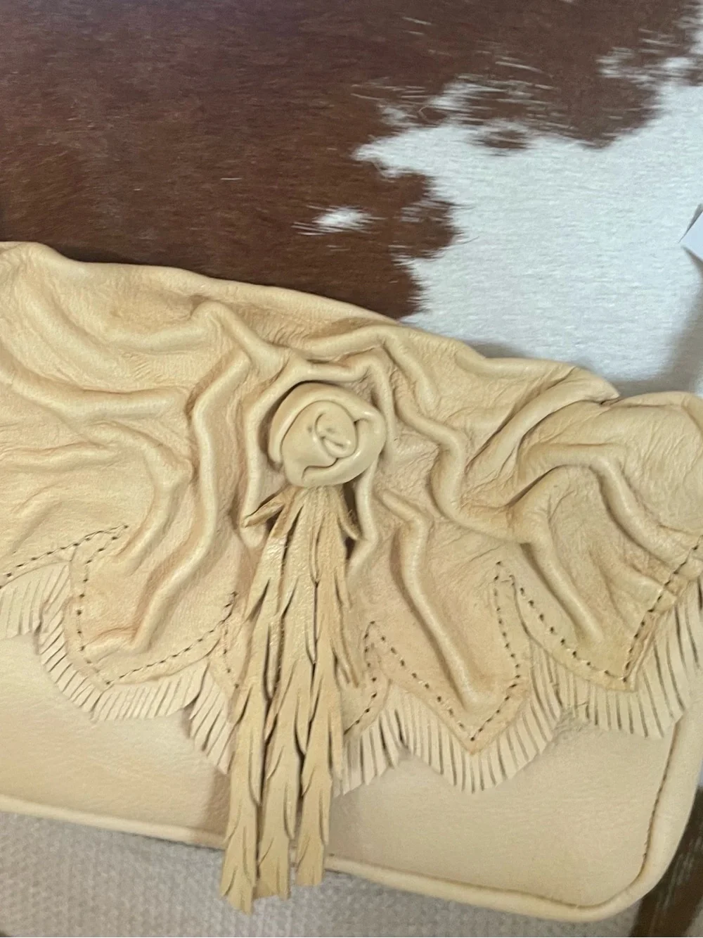 Camel Cross Body Deer Leather with Rosette.